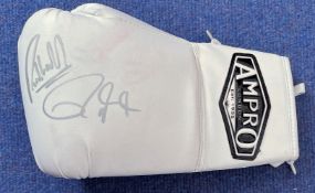 Boxing Roy Jones Jnr and Richie Woodhall signed Ampro white boxing glove. Good condition Est.