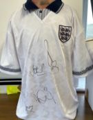 England Multi Signed Retro Home Shirt. Personally Signed by 4 England Legends including Teddy