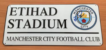 Football Ruben Dias signed Manchester City Etihad Stadium commemorative metal road sign. Good