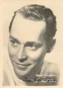 Franchot Tone signed 7x5 sepia vintage photo comes with original MGM studio mailing envelope dated