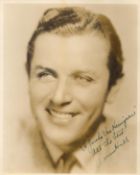 Warren Hull signed 10x8 vintage sepia photo comes with Warner Bros personalised mailing envelope