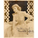 Claudette Colbert signed 10x8 vintage sepia photo comes with original Paramount Pictures mailing