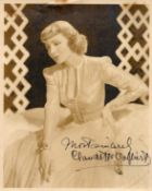 Claudette Colbert signed 10x8 vintage sepia photo comes with original Paramount Pictures mailing