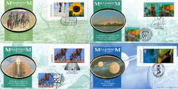 4 x Benham Millennium Booklet FDCs with various different Stamps and FDI Postmarks and different