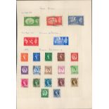 GB stamps on loose album page. 22 stamps. Includes 3/5/51 high value defs, 3/5/51 festival of We