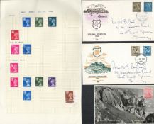 GB stamp collection on loose album page and one loose postcard and 2 regional FDC's 4/9/68. 13 We