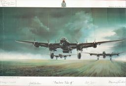 WW2 Multi Signed Maurice Gardener 14x20 Colour Print Titled Dambuster Take Off. Personally Signed in