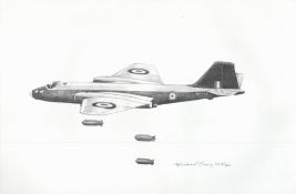 WW2 Aviation Artist Michael Craig Signed 263/300 Pencil Drawn Black and White Print of RAF Bomber