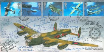 WW2 RAF Rare Multi Signed Lancaster FDC With Postmarks and Stamps. Signatures inc Sir Michael