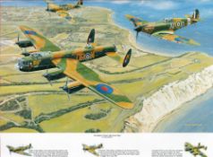 WW2 Aviation Artist Trevor Mitchell 16x12 Colour Print Titled The Battle of Britain Memorial Flight.