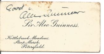 Alec Guinness signed 3x2 compliments card. Sir Alec Guinness CH CBE (born Alec Guinness de Cuffe;
