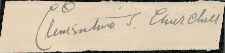 Clementine Churchill signed 5x2 approx Album page cutting. Clementine Ogilvy Spencer Churchill,