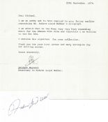 Andrew Lloyd Webber signed 4x3 white card with accompanying letter dated 11th Sept 1974. Andrew