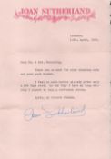 Joan Sutherland TLS dated 14th April 1962 interesting content in which she thanks a fan for a