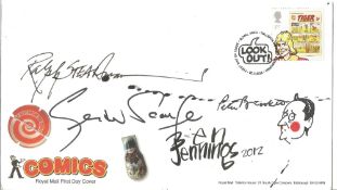 Artists Multi Signed Royal Mail Comics FDC signatures include Ralph Steadman, Gerald Scarfe, Peter