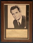Glenn Ford 16x12 mounted signature piece includes signed cheque dated 1972 and a fantastic black and