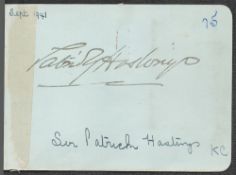 Sir Patrick Hastings Uk Attorney General 4x3 Signature Piece In Blue Paper, Little Scruffy Tape Mark