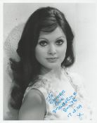 Bond Girl, Madeline Smith signed 10x8 black and white photograph, dedicated to Doreen and dated 17.