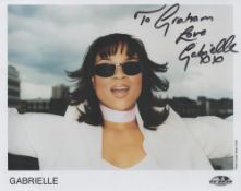 Gabrielle signed 10x8 colour photo. Dedicated. Good condition. All autographs come with a