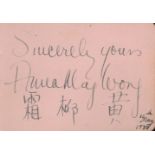 Actor Anna May Wong signed 4x3 rare album page. Wong Liu-tsong (January 3, 1905 - February 3, 1961),