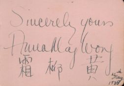 Actor Anna May Wong signed 4x3 rare album page. Wong Liu-tsong (January 3, 1905 - February 3, 1961),