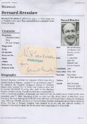 Bernard Bresslaw signed 4x3 irregular album page cutting. Bernard Bresslaw (25 February 1934 - 11