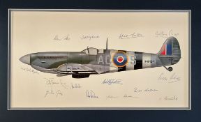 WW2 Fantastic RAF Colour 29x18 Overall Size Print Showing Spitfire MH434 Mounted to a very high