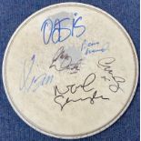 Oasis multi signed Concert used drum skin includes Noel and Liam Gallagher and all three of the