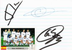 Real Madrid legends multi signed 6x4 white card includes Luis Figo, Zinedine Zidane and Roberto