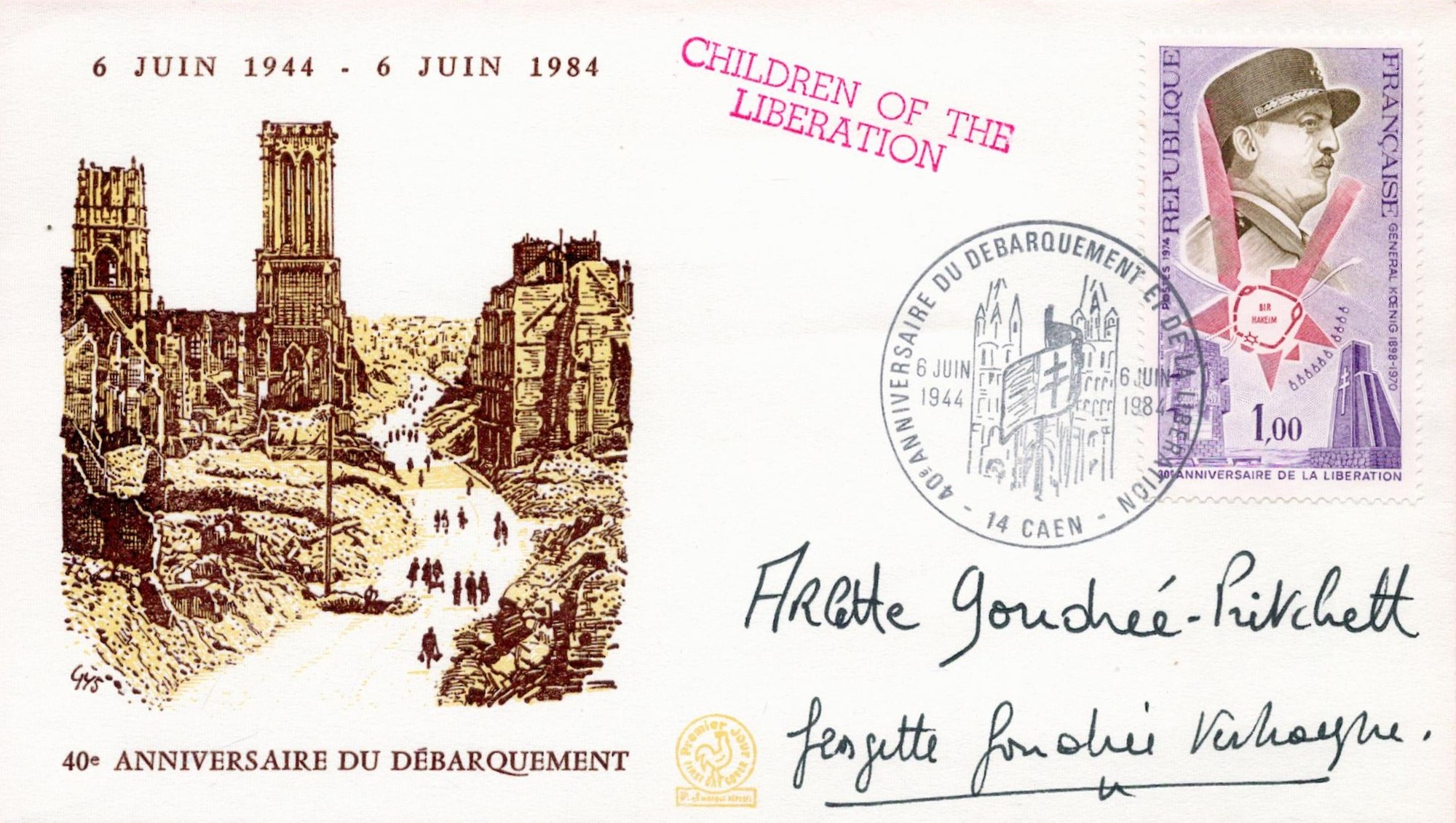 Arlette Gondree Pritchett signed Children of the Liberation 40th Anniversary FDC Owner of the