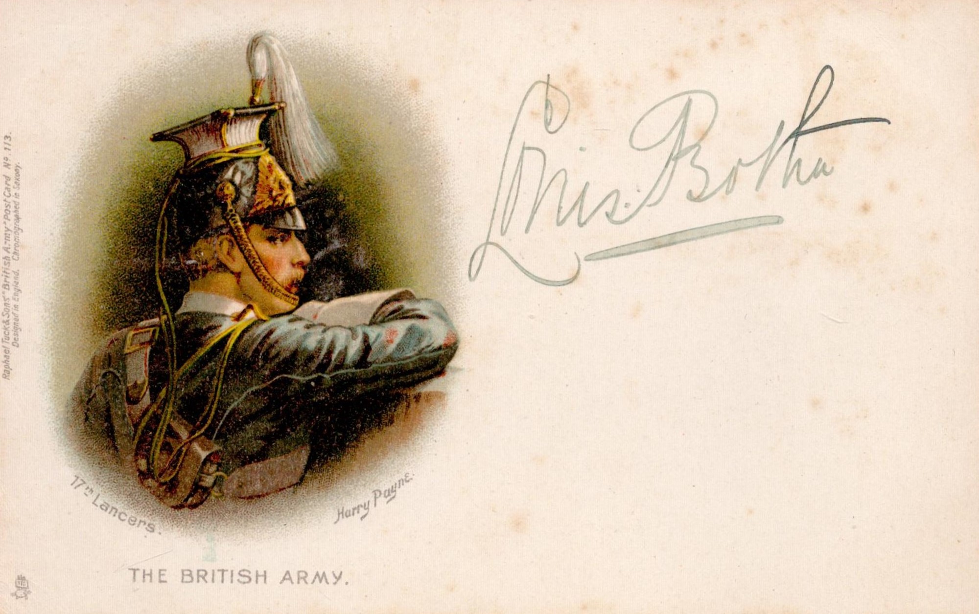 Louis Botha signed 6x4 British Army vintage card taken from the Kirby autograph collection. Louis