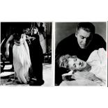 Christopher Lee signed 5x3 album page and two original Dracula black and white photos.