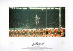 Evel Knievel signed original A3 lithograph print of the 1975 Wembley Stadium jump was exclusively