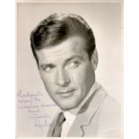 Roger Moore signed 10x8 vintage black and white photo inscribed thank you for the leukaemia