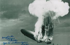 Hindenburg Disaster Witness, Marge Thielke signed 10x8 black and white photograph inscribed with