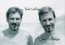 Stunt Double, Vic Armstrong signed 7x5 black and white photograph pictured with Harrison Ford as
