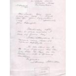 World War II ALS by Johnny Johnson dated 1st August 1997. Letter gives reference to grieving his