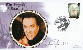 Christopher Lee signed The Legend of Dracula Benham FDC PM Tales of Terror Whitby 13 May 1997.