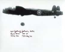 The Dambusters veteran George Johnson signed 8x10 photo. This is very rare as he has added 'Bomb