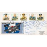 WW2 RAF Flown FDC Multi Signed inc Peter Aspinall, Geoffrey Ward, Lew Parsons, Les Pedley and Fred