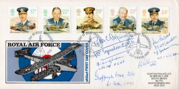 WW2 RAF Flown FDC Multi Signed inc Peter Aspinall, Geoffrey Ward, Lew Parsons, Les Pedley and Fred