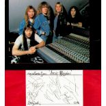 Iron Maiden multi signed 6x4 white card includes 5 band member signatures and a 10x8 colour photo.