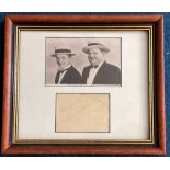 Laurel and Hardy 10x9 mounted framed signature display includes signed album page and a vintage