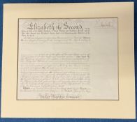 Queen Elizabeth II 21x18 mounted signature piece interesting, signed document in which she by