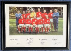 England 1966 world cup winner multi signed 26x19 framed and mounted Legend series Big Blue Tube