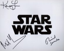 Star Wars 8x10 logo photo signed by THREE actors from the films, Miltos Yerolemou, Richard Stride
