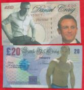James Bond Replica £20 Daniel Craig bank notes with pictures either side of the famous 007 James