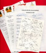 Sports Rugby Signed Teamsheet Collection, 23 team sheets Including England World Cup 1995, Wigan