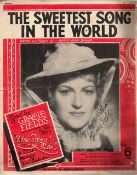 Gracie Fields Signed 12x10 The Sweetest Song In The World Music Sheet. Fields DBE OStJ was an