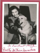 Dorothy Mcguire signed 7x5 black and white photo with Marco Polo the dog. (June 14, 1916 - September